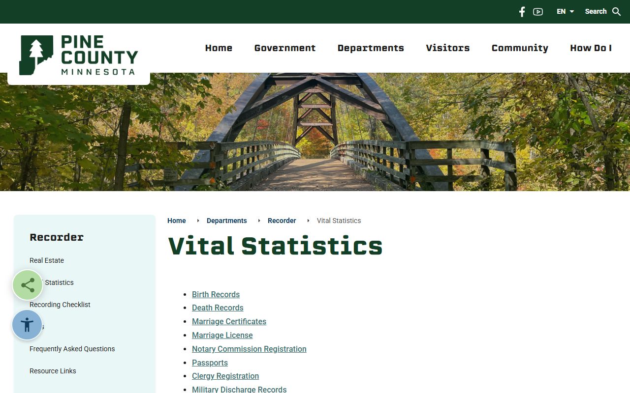 Pine County Court Administrator vital records boundary