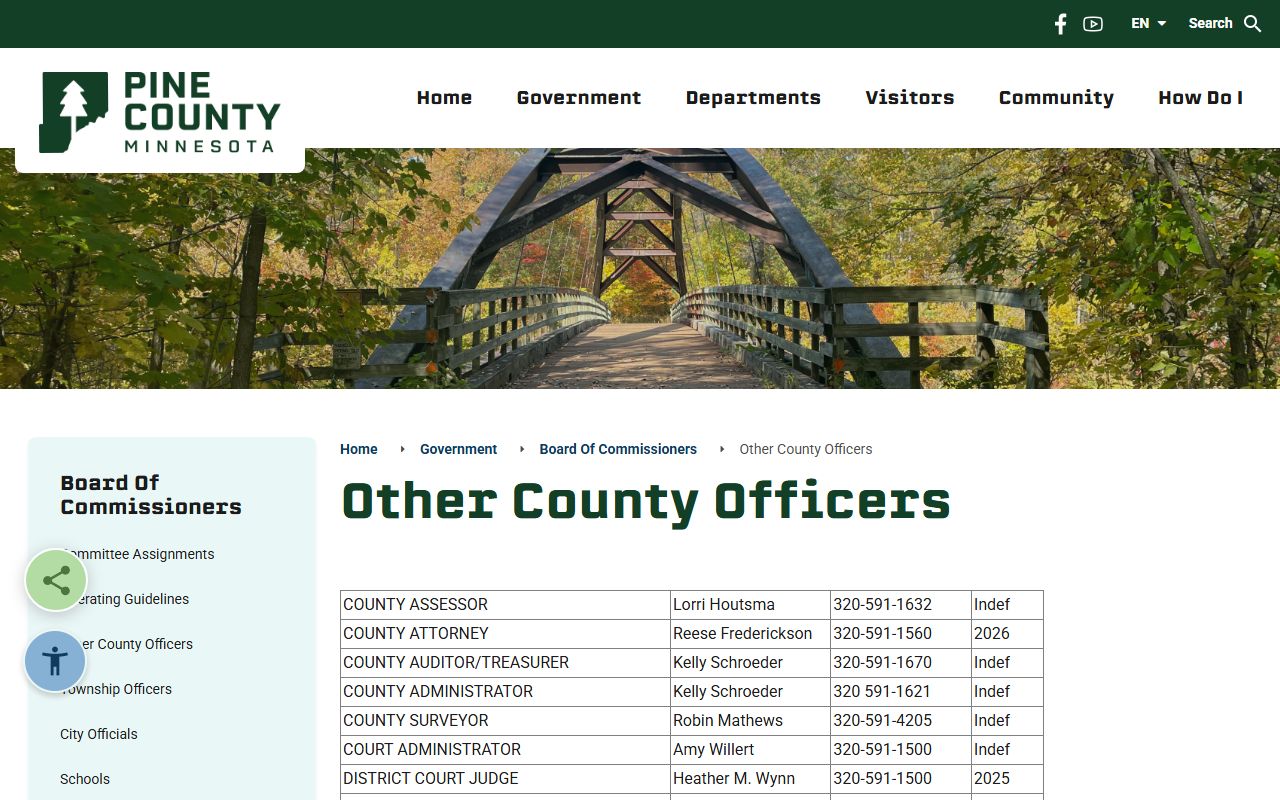 Pine County Court Administrator county officers page