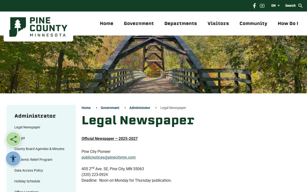 Pine County Court Administrator legal newspaper county page