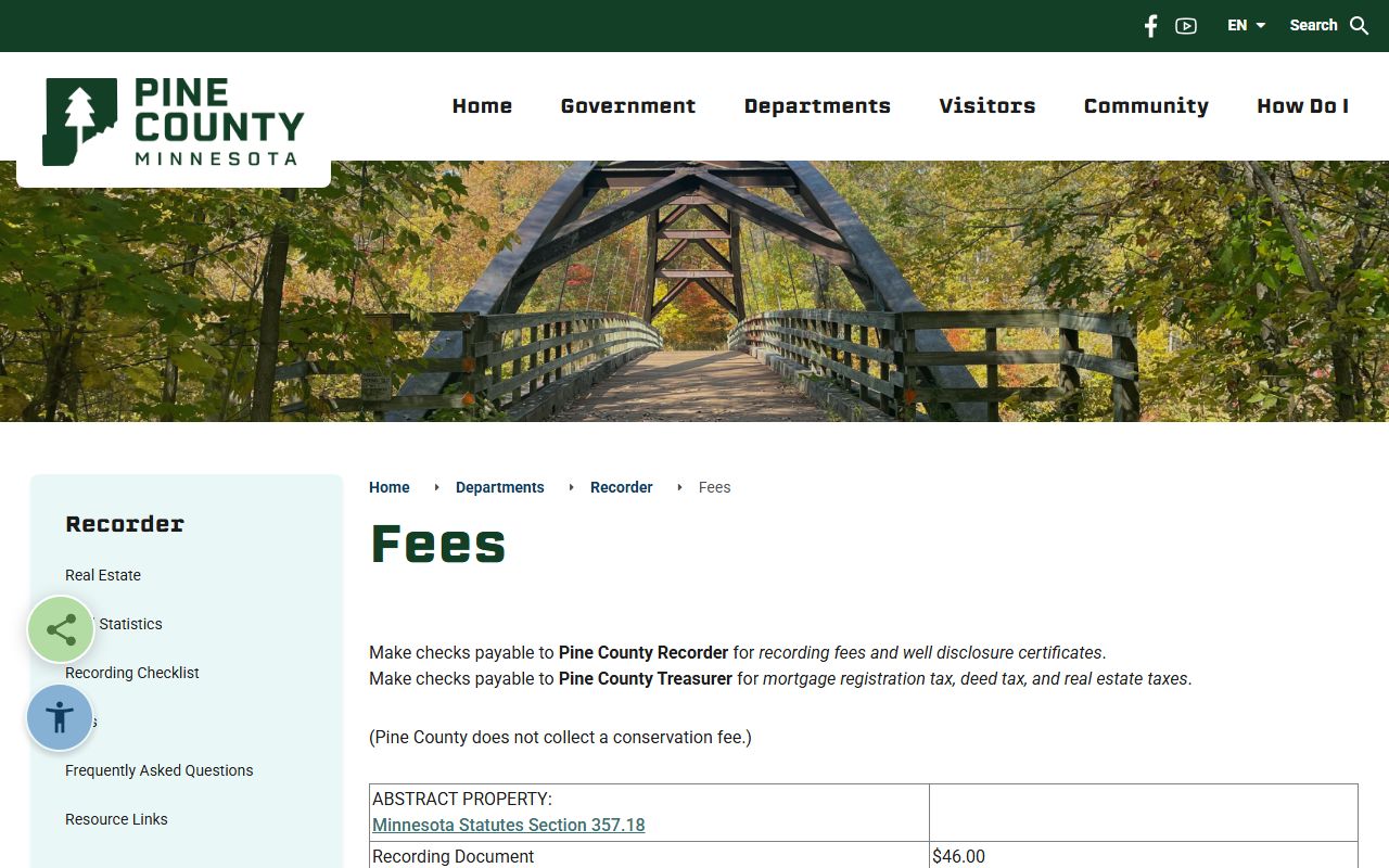 Pine County Court Administrator recorder fee boundary