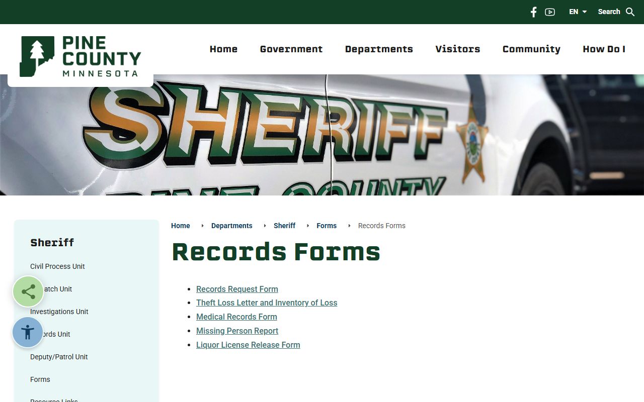 Pine County arrest records sheriff records forms