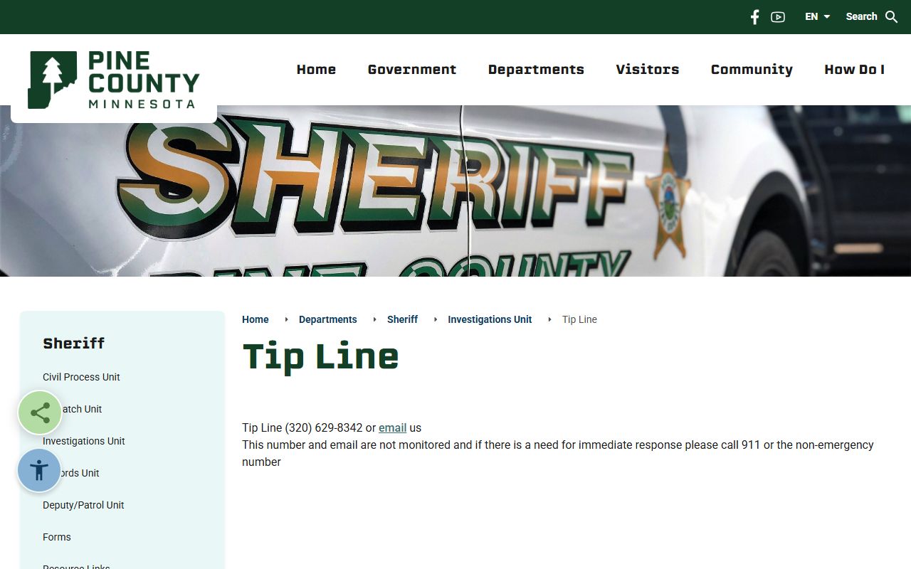 Pine County arrest records sheriff tip line