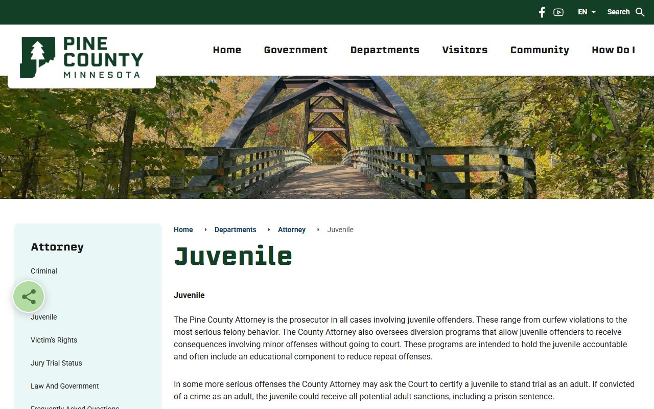 Pine County arrest records juvenile charge information