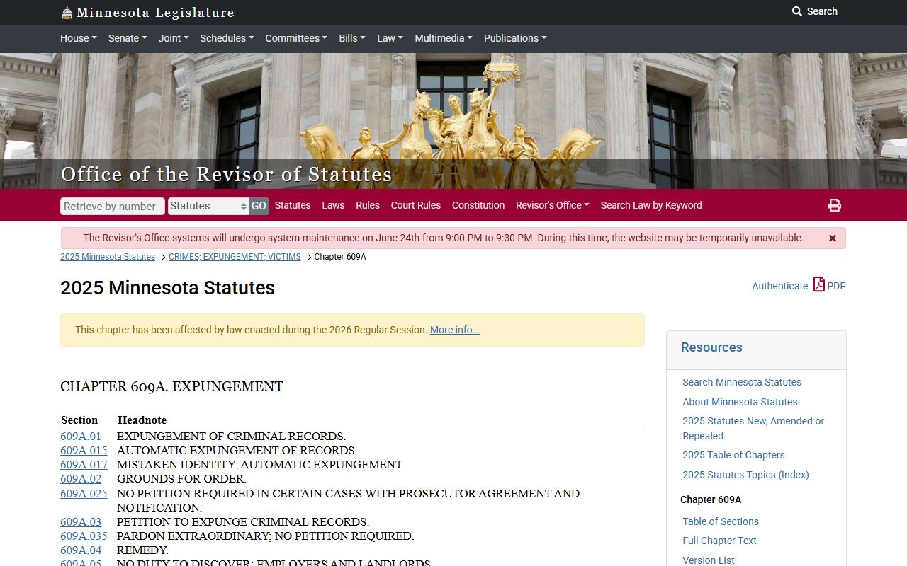 Pine County criminal court records Minnesota expungement chapter