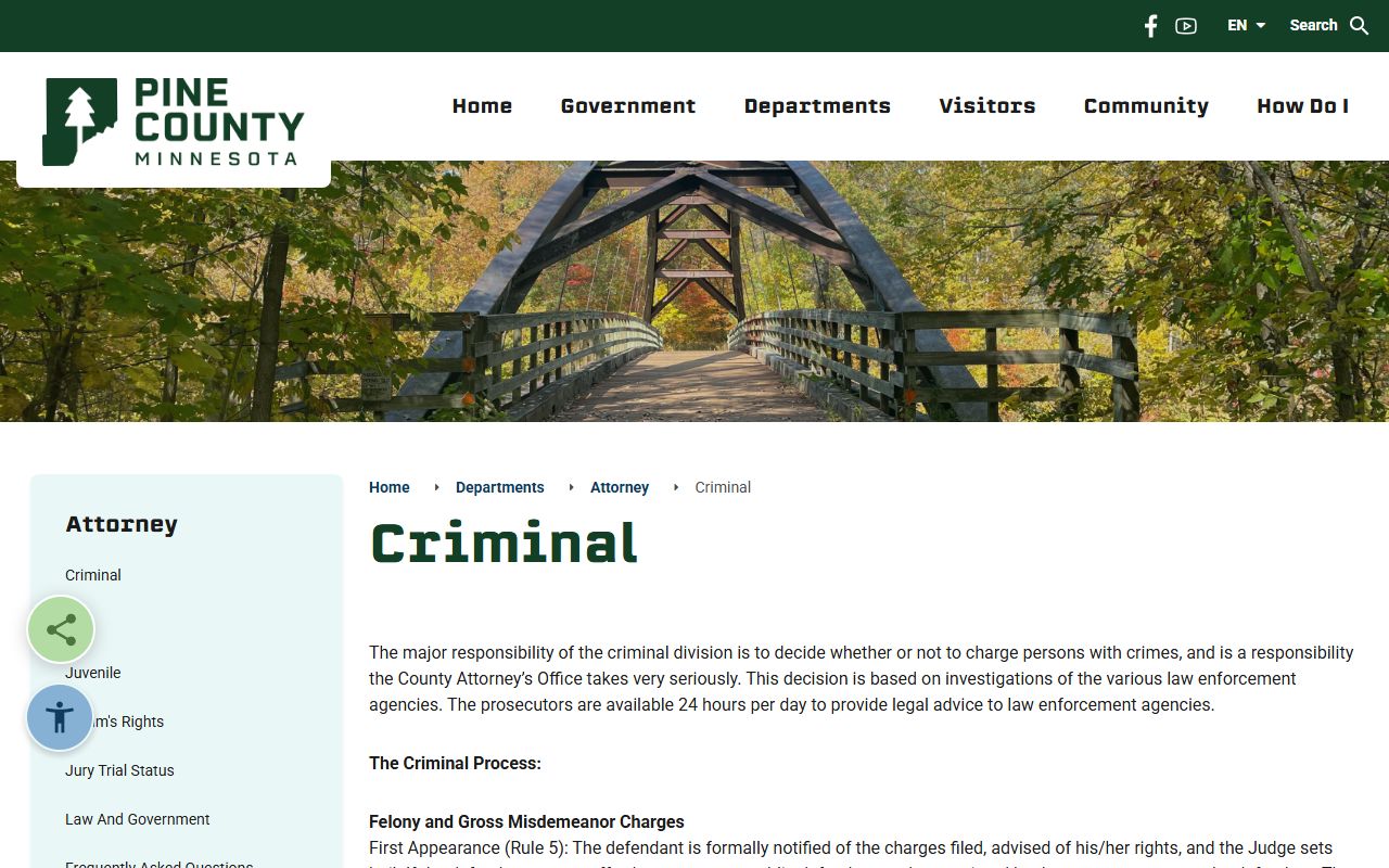 Pine County criminal court records County Attorney criminal division
