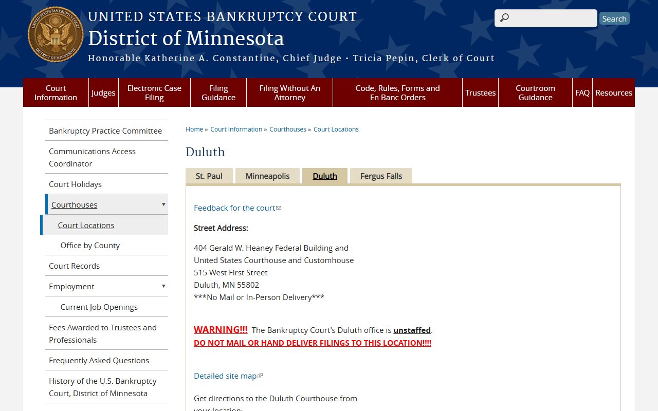 Pine County District Court Duluth bankruptcy location source