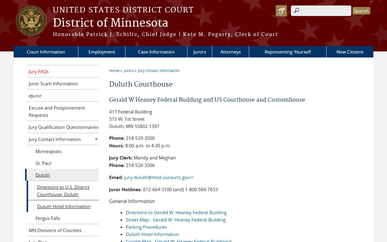 Pine County District Court Duluth federal courthouse source