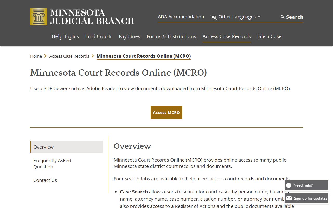 Pine County court records MCRO public access overview