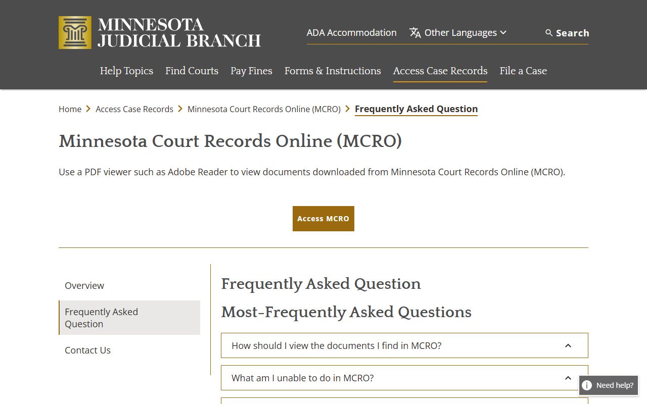 Pine County court records MCRO FAQ search limits