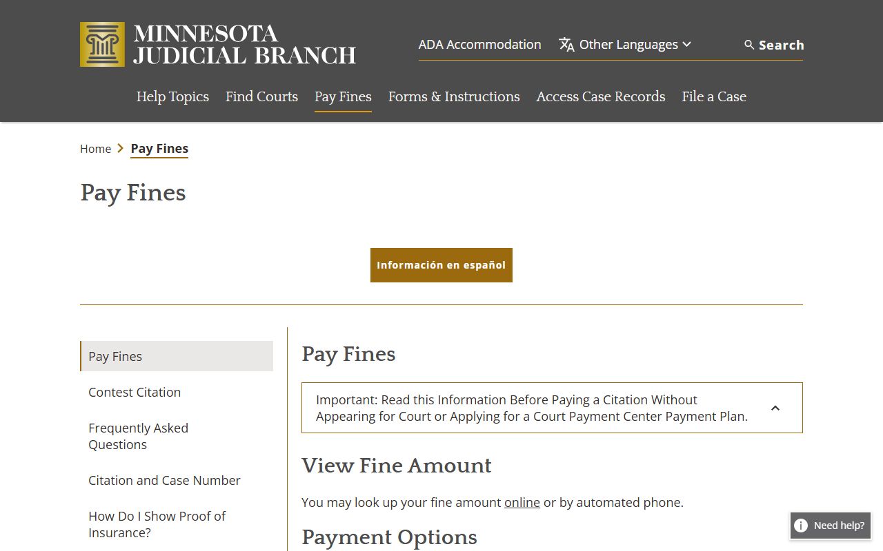 Pine County traffic court records payment center