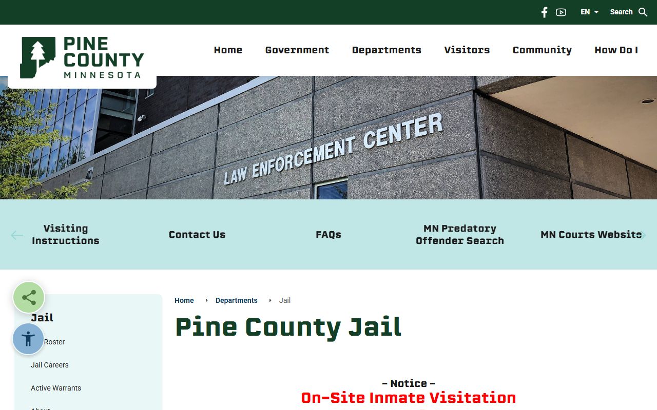 Pine County inmate records jail landing page