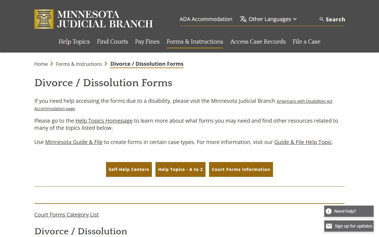 Pine County divorce records Minnesota dissolution forms