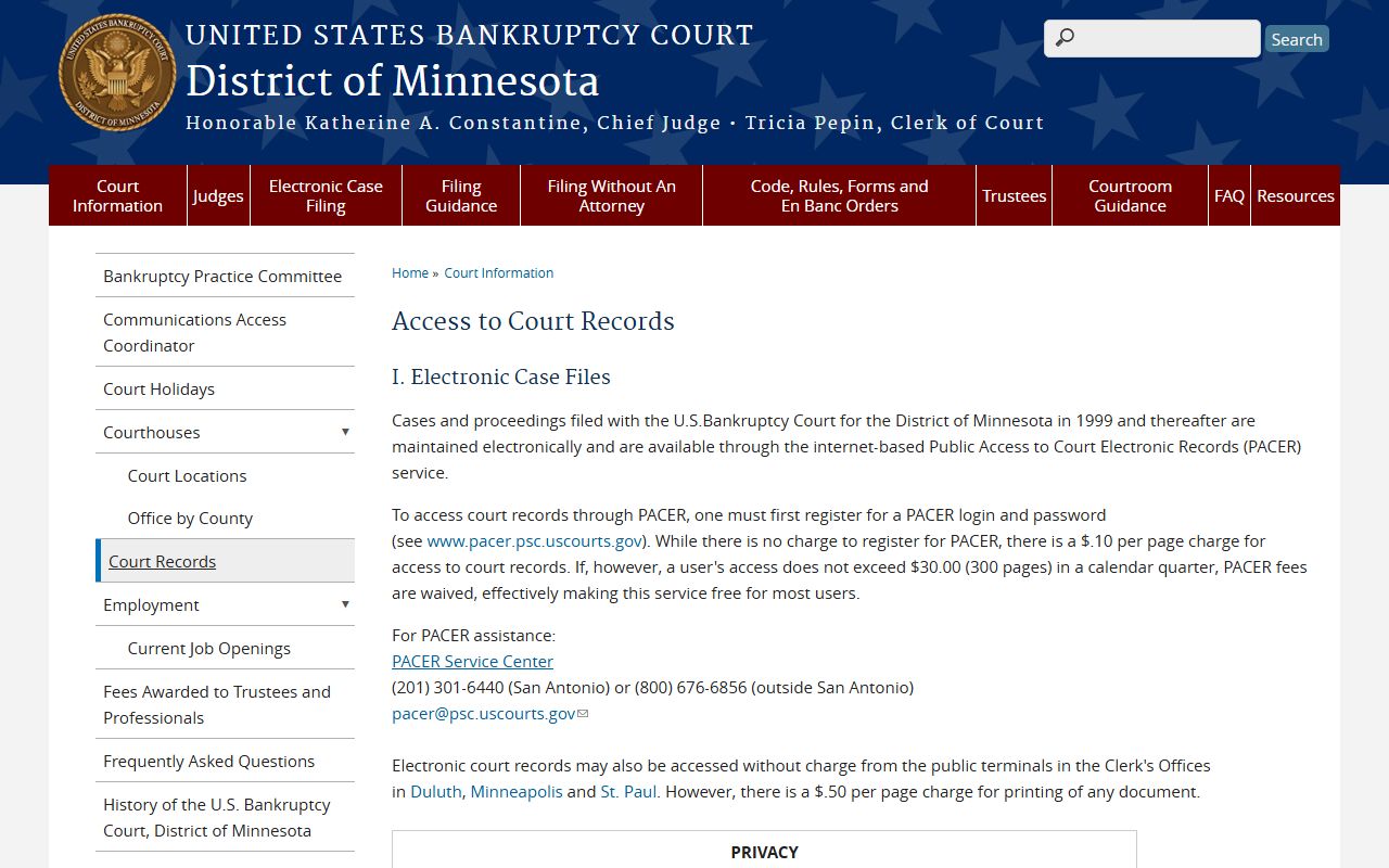 Pine County probate records bankruptcy court access boundary