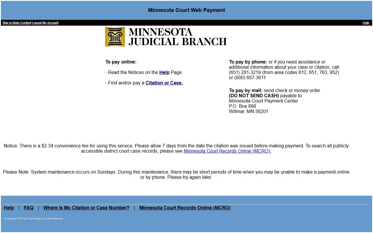Pine County traffic court records Minnesota Court Web Payment