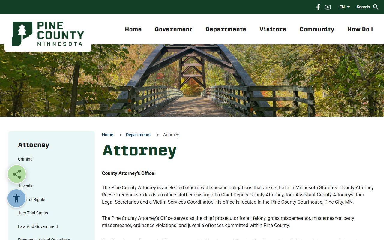 Pine County warrant records County Attorney office