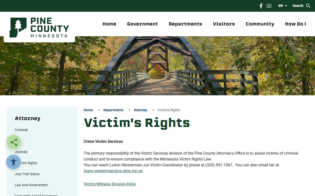 Pine County warrant records victim services source